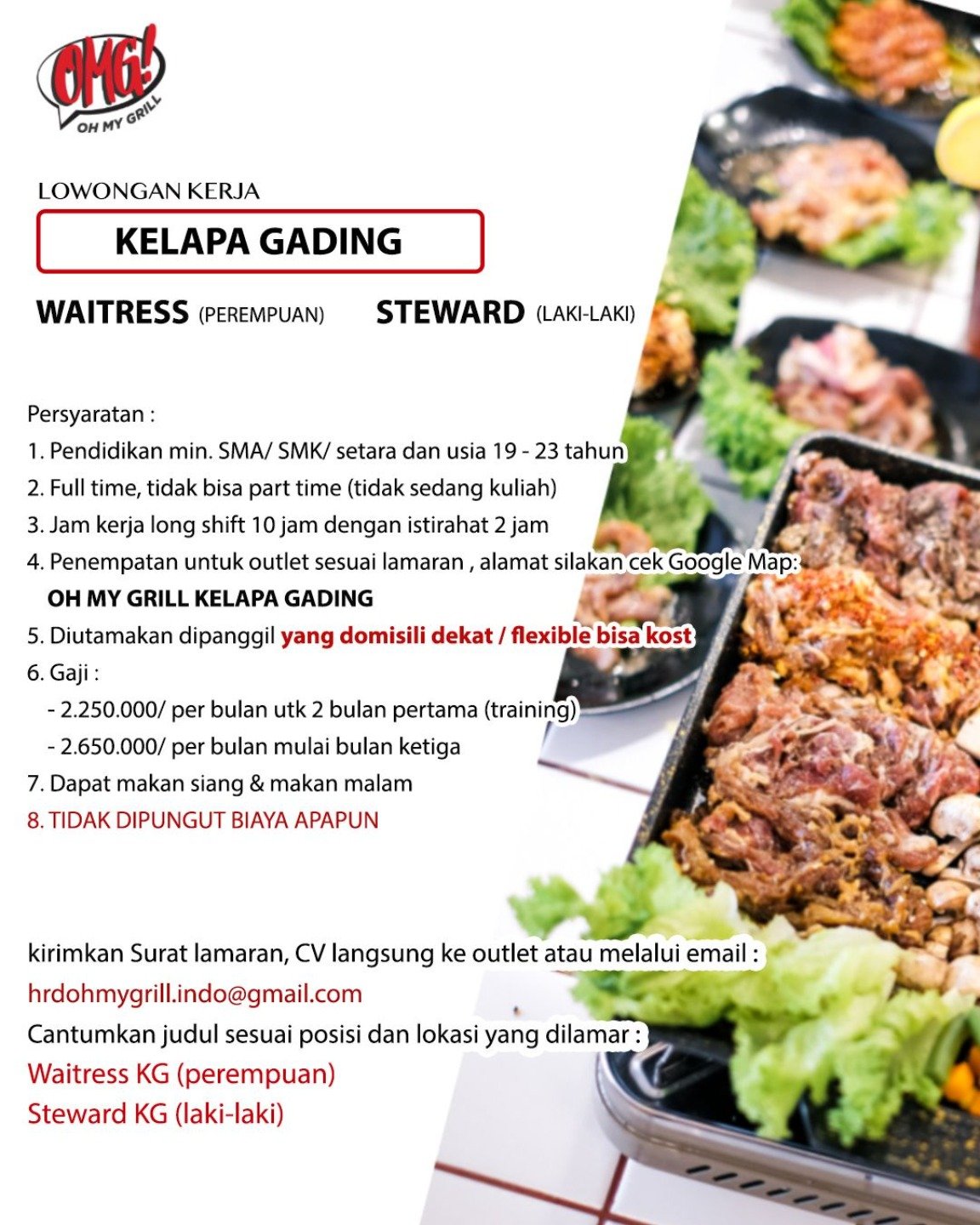 Lowongan Waitress - Steward — OH MY GRILL