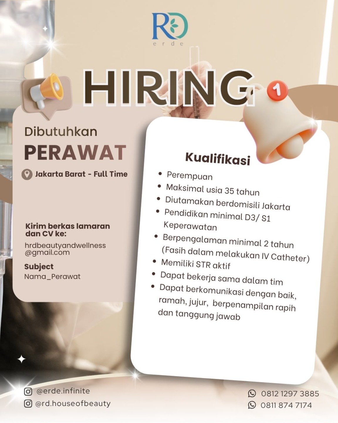 Lowongan Perawat — Erde (RD House of Beauty)