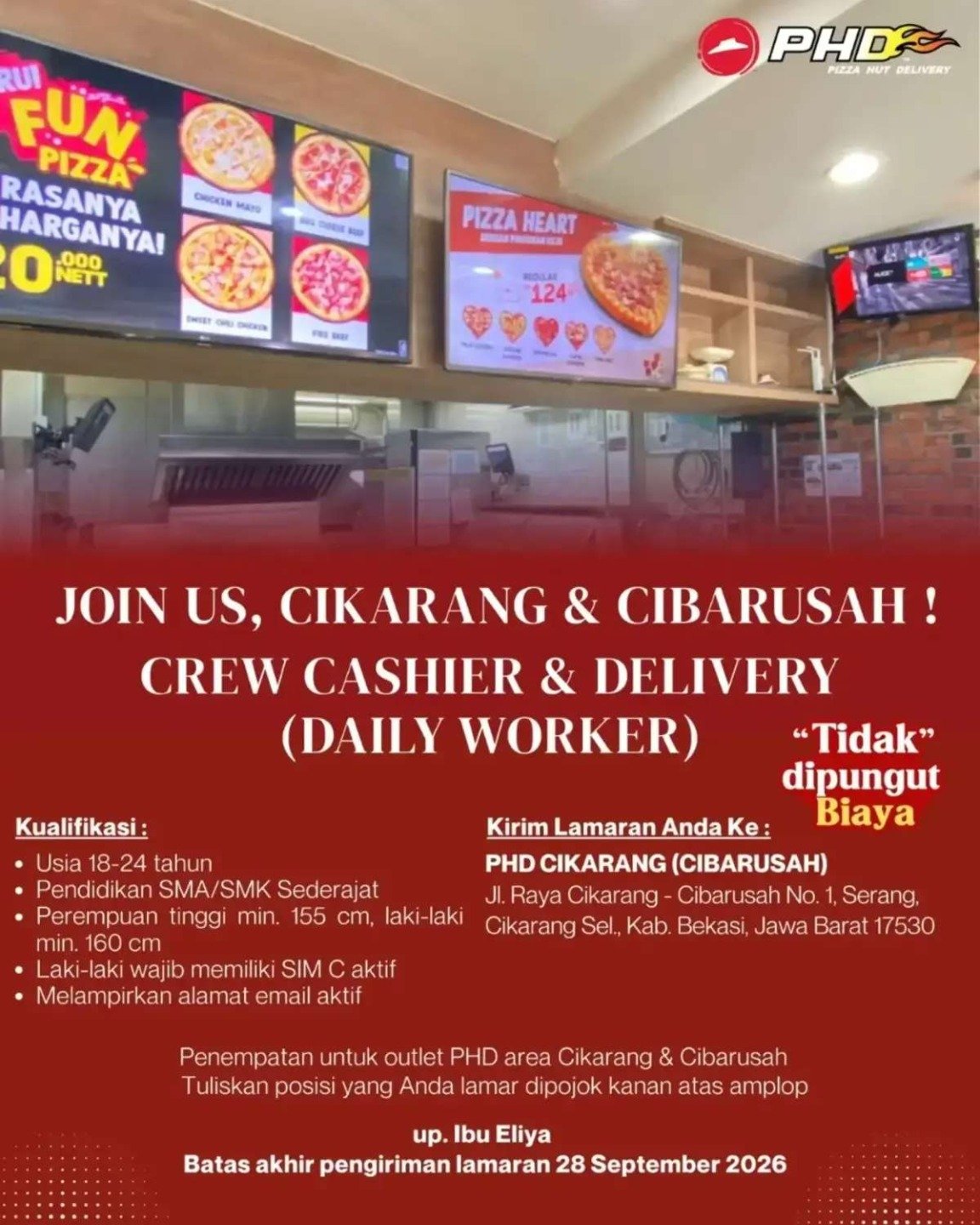 Lowongan Crew Cashier & Delivery — Pizza Hut Delivery